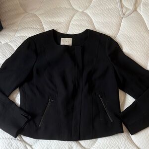 LOFT Black Collarless Zip-Pocket Blazer Jacket